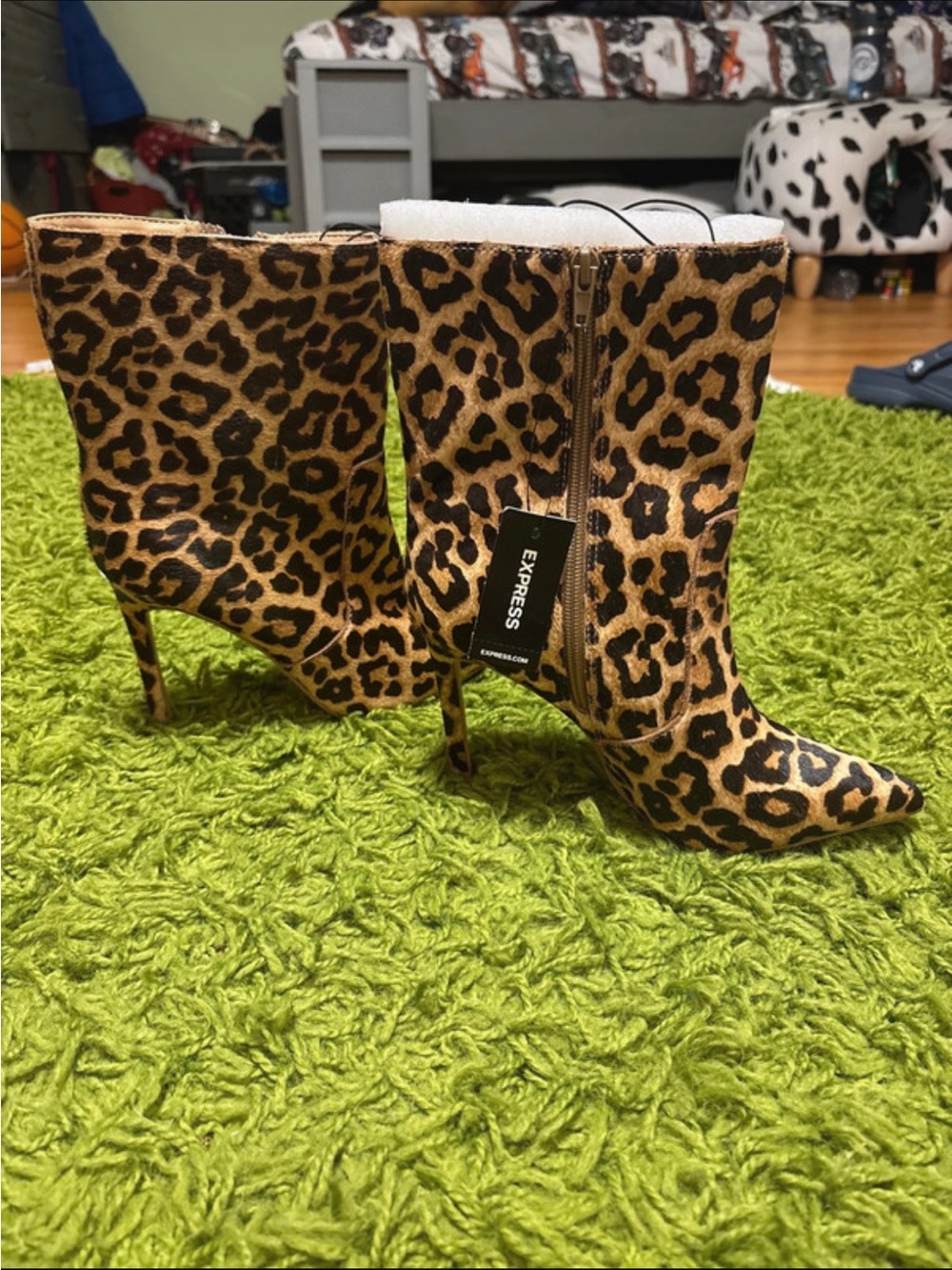 Express Leopard Print Stiletto Ankle Boots - Brown/Black